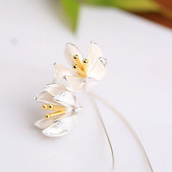NEW 925 Sterling Silver Two Tone Flower Earrings - Picture 6 of 6